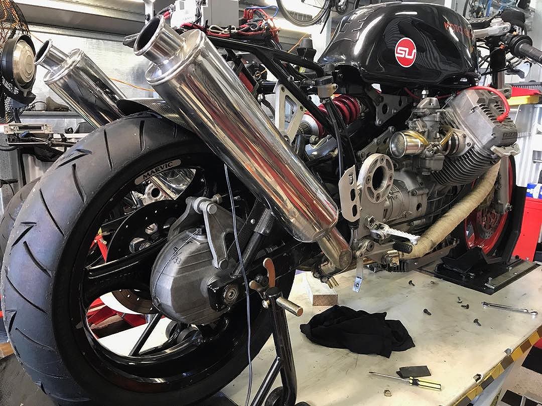 All did not go well on the second day of racing with continued brake problems. We called it a day and Mario is back in the shed for some love. Kits for these brakes are unobtanium so careful rebuilding is required. Now getting prepared for Australian Historic Titles at Wakefield in November. #Moto Guzzi #Guzziracer