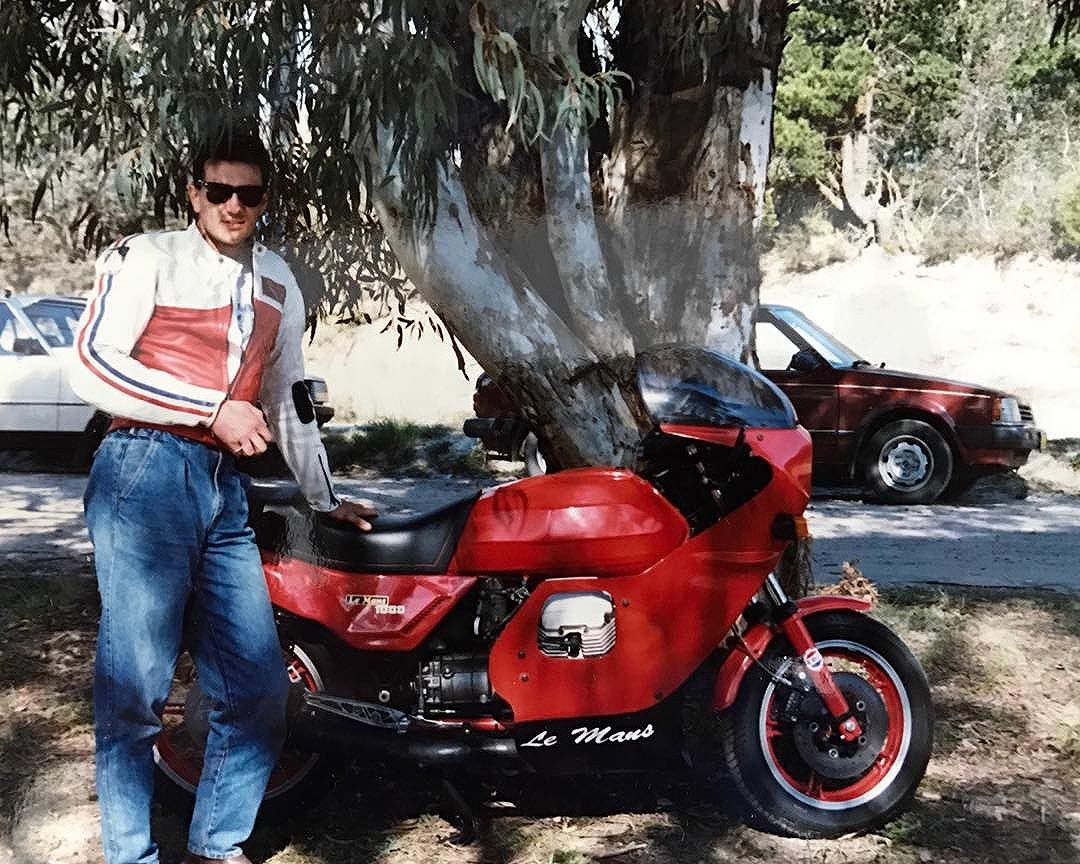 This is me with my second Guzzi in 1988. Lemans 4 with 16 inch front wheel. What were they thinking? #moto_guzzi