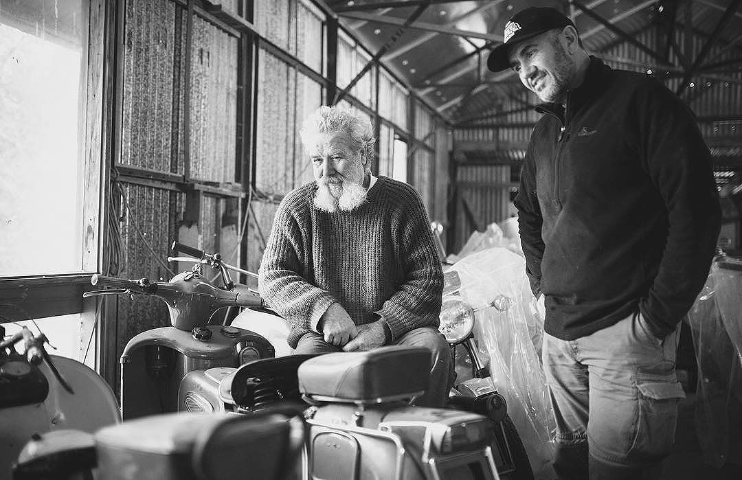 Sharing the love. At home on the farm with the legendary Teo Lamers. Looking at his collection of Moto Guzzi Galletto’s. A functional motorcycle and a work of art. #motoguzzi #guzziracer #bestdayever
