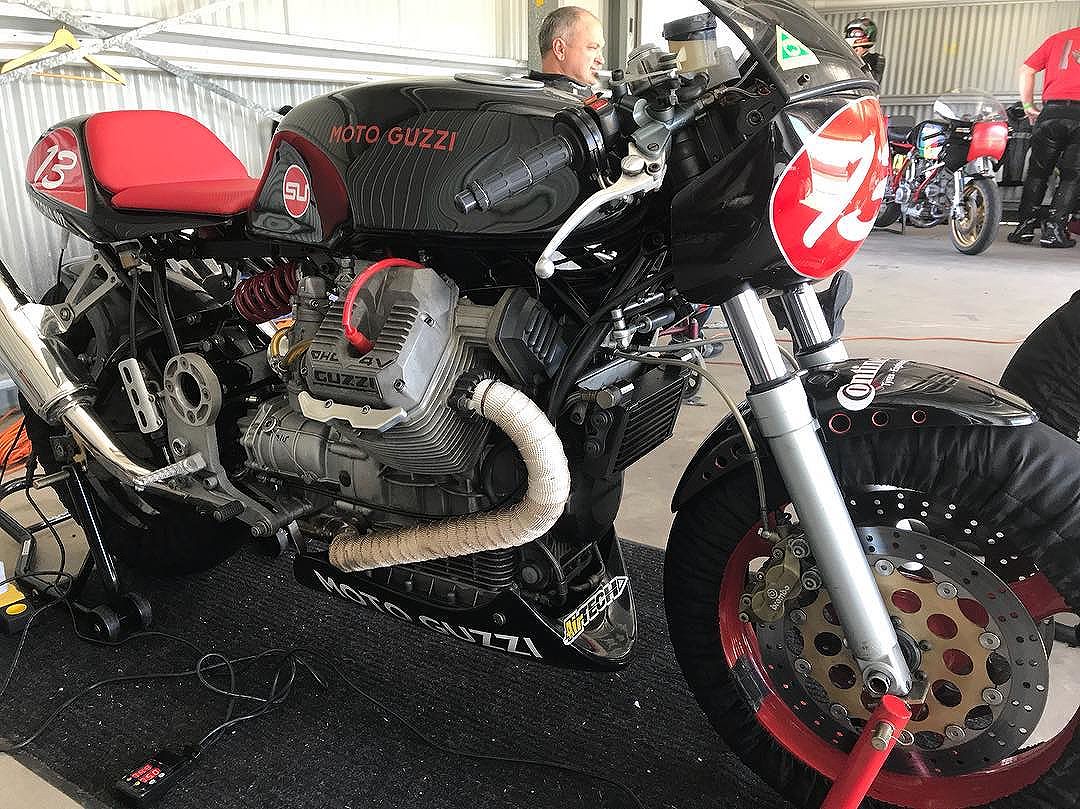 At Wakefield park practice for historic nationals next month. Still having brake issues but mostly concerned with gearing for this track. I have installed the close ratio gearbox with the short top gear. I have 2 diff's. 7:33 & 8:33  running 8:33 now and it's working OK. #Guzziracer #motoguzzi