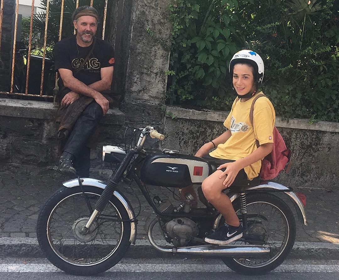 Boy on Guzzi with proud dad looking on. When in Mandello.....
#guzziracer #motoguzzi