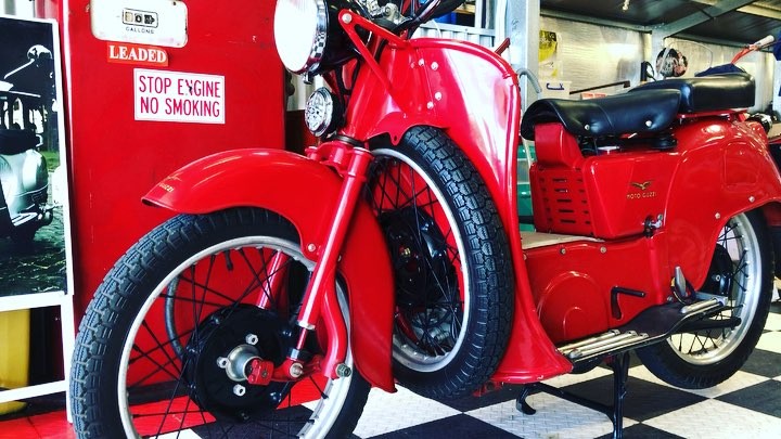 And now for a change of pace. My 1958 Galletto is heading to get the papers like it does every Sunday. Amazing motorcycle with 290cc 4 stroke, 4 speed. Single sided swing arm. #motoguzzi #guzziraceraus #galletto