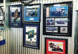 I’m at racing my Guzzi RaceCo 1288 Daytona. I’m excited to be sharing the track with 3 legends from my shed hero wall @troycorser11 @baylisstic21 @chrisvermeulen7