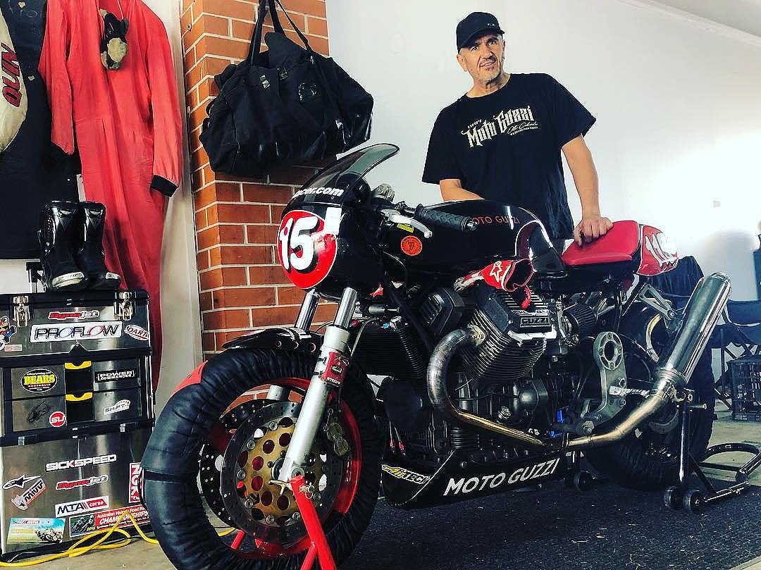 I’m at the International Festival of Speed with the 1288 RaceCo Daytona. Practice today was wet. Qualifying tomorrow looks like it will be wet. The Sydney Motorsport Park is a disgrace as usual. Oil everywhere and the track is rough. Oh well it’s better than working. #guzziraceraus #raceco #motoguzzi #interfos2018 #guzziracer