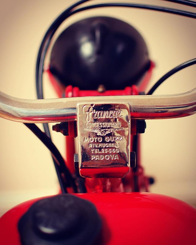 1947 Guzzino A ( lives in my lounge room). Those were the days when the bike shop went to a little more trouble to help you remember where you bought the bike. #guzziraceraus #motoguzzi