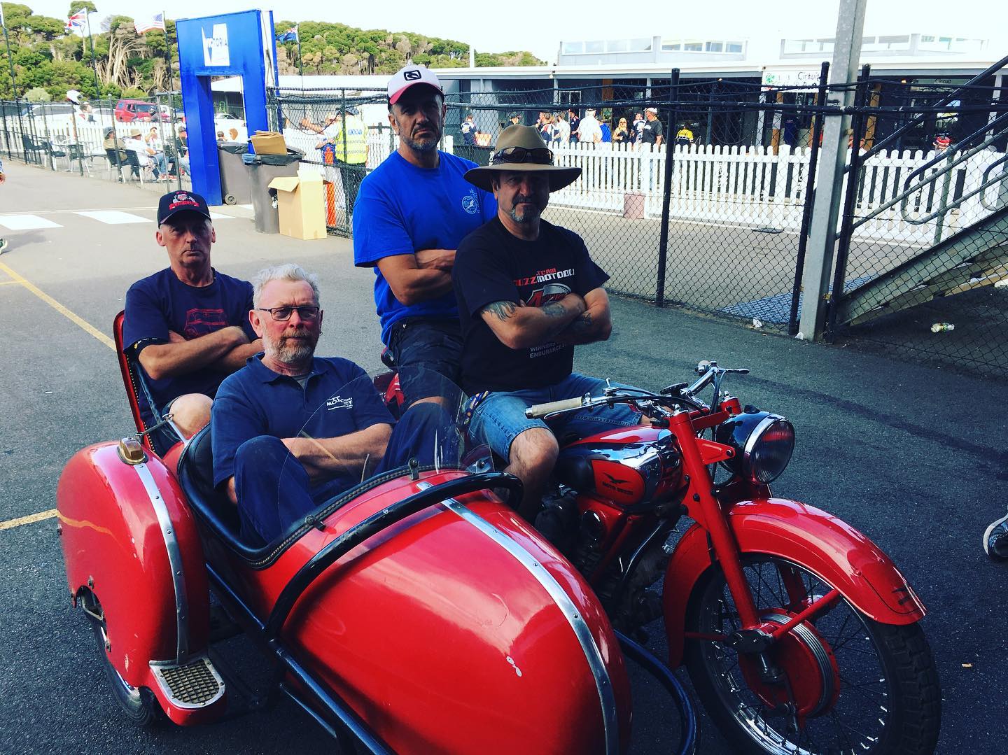 The hard men of Guzzi racing in Australia arrive in style at Phillip Island Race Track